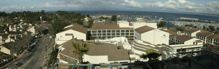 Monterey Bay 2008 Looking down on the Monterey Conference Center and the Double Tree Hotel by Pat Hathaway ©2003 Accession # 2008-001-0001