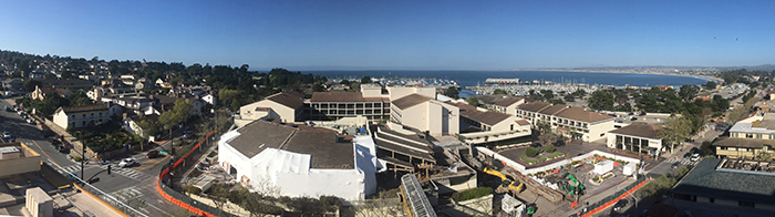 Monterey Bay 2016 Looking down on the Monterey Conference Center and the Double Tree Hotel by Pat Hathaway ©2003 Accession # 2016-001-0001