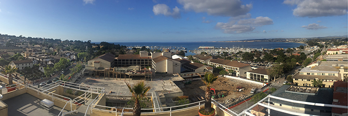 Monterey Bay May 2016 Looking down on the Monterey Conference Center and the Double Tree Hotel by Pat Hathaway ©2016 Accession # 2016-001-0002